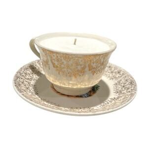 Vintage Stetson 22Kt Cup and Saucer with Home Made Unscented Soy Candle